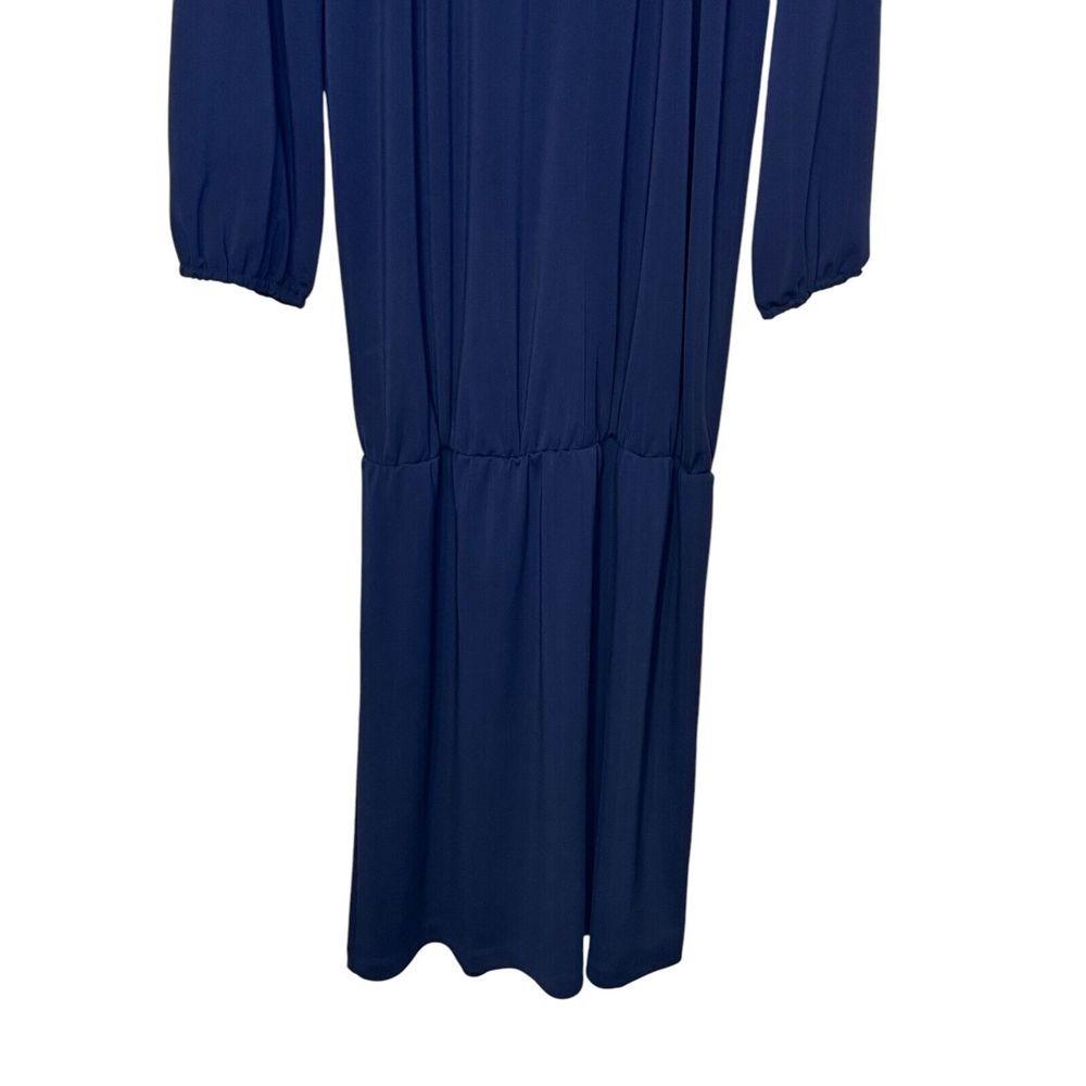 Talbots Women's Dress Midi Boatneck‎ 3/4 Sleeves Blouson Waist Navy Blue Large - Picture 4 of 10